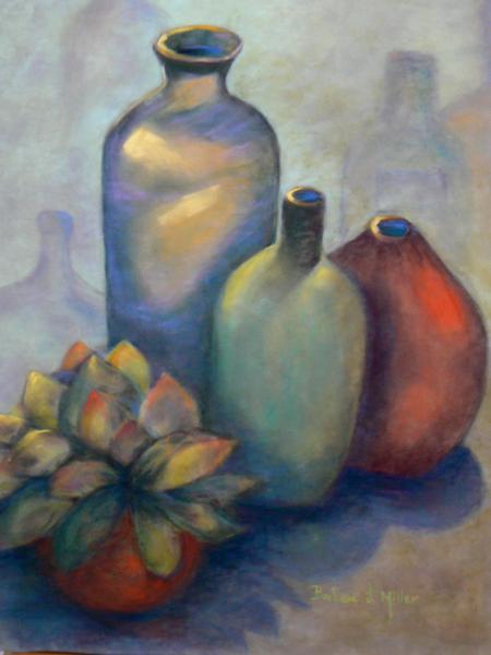 Bottles and Succulent- SOLD